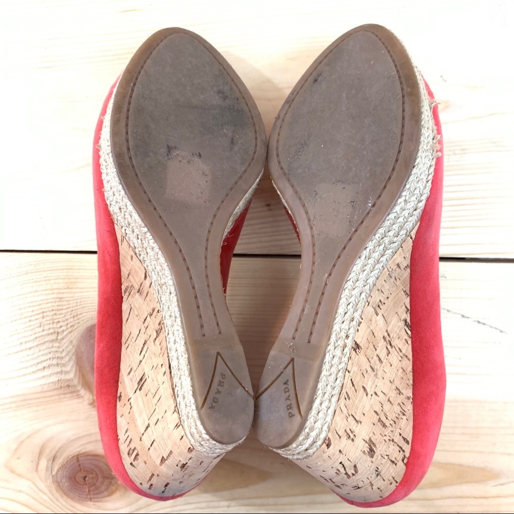 Prada Suede Open Toe Cork Wedge Pumps shoes 38 - Picture 16 of 16